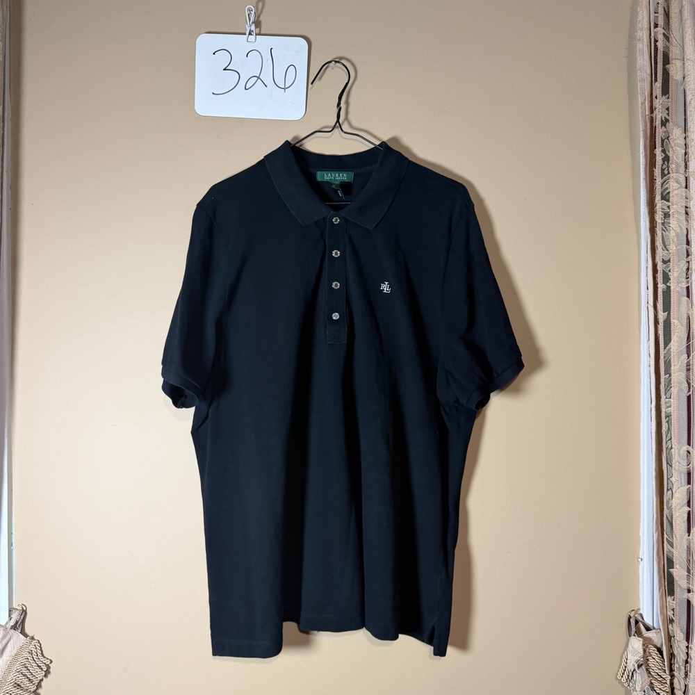 Lauren Ralph Lauren Womens 2X Black Cotton Pique Short Sleeve Polo Shirt RLL
